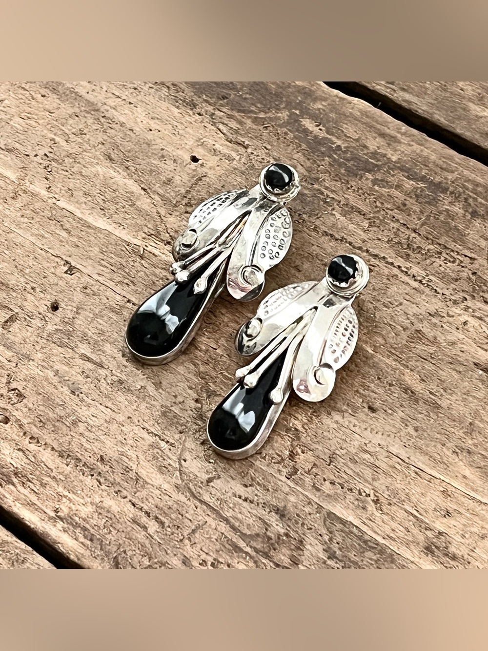 Vintage Taxco Sterling Silver Black Onyx Jacket Earrings 2 in 1 Convertible - Picture 4 of 10